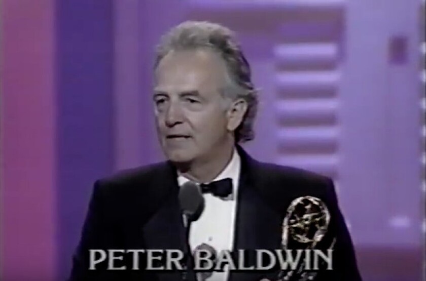 Peter Baldwin accepts his Emmy in 1989 for directing an episode of “The Wonder Years.”