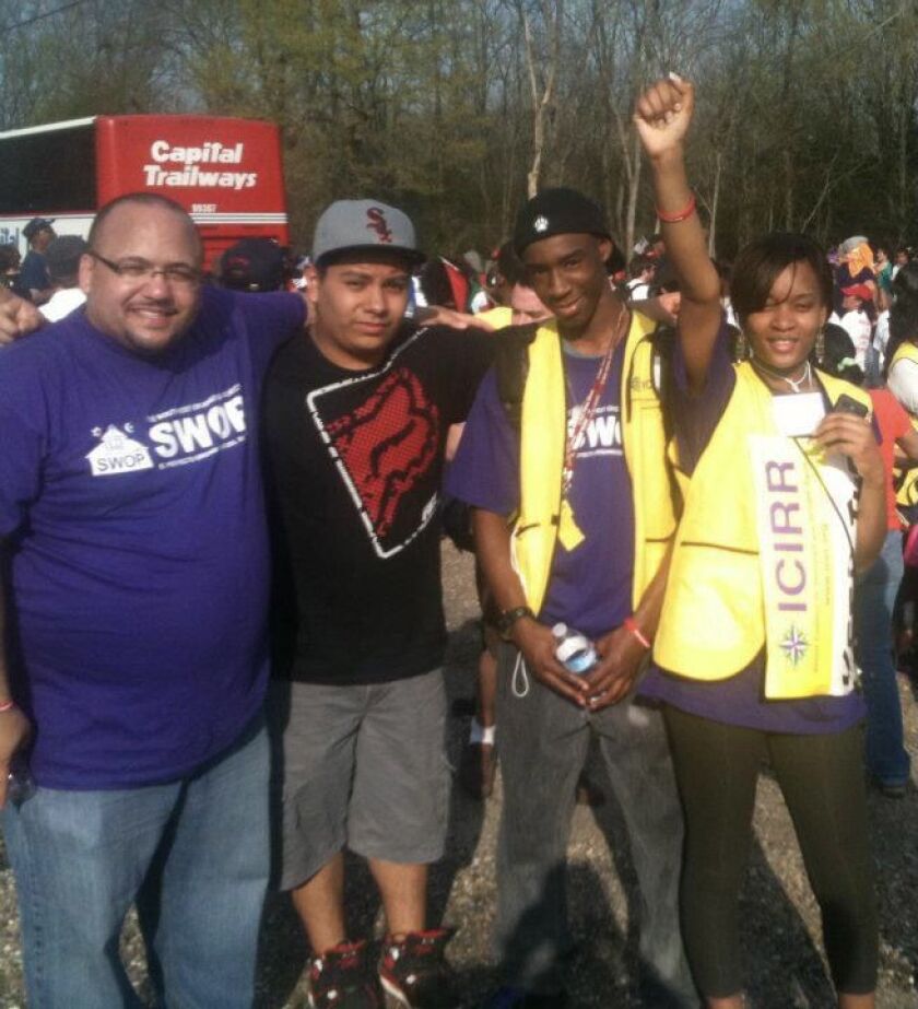 Joel Rodriguez (l), a community organizer with Southwest Organizing Project (SWOP), here with some youth organizers, says the new “PREP by PepsiCo | Stronger Together” initiative will help SWOP expand skills training and job opportunities for young people ages 16-25 it serves in Gage Park, West Lawn, Brighton Park and Ashburn.