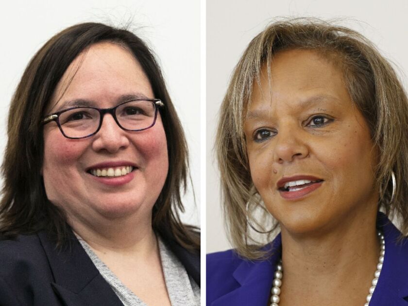 State Sen. Cristina Castro, left, last year; U.S. Rep. Robin Kelly, right, in 2016.