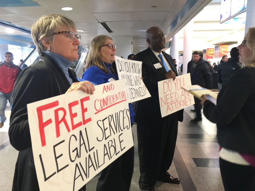 Attorneys at O’Hare International Airport in January, ready to help detainees. | Andy Grimm/Sun-Times