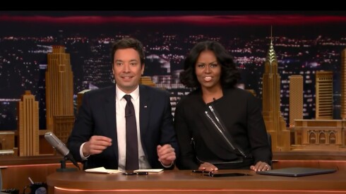 Former first lady Michelle Obama is a guest on “The Tonight Show Starring Jimmy Fallon” on April 19.
