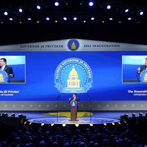 Illinois Gov. J.B. Pritzker delivers his inaugural address during ceremonies Monday, Jan. 9, 2023, in Springfield, Ill.