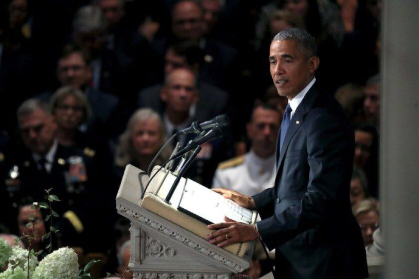 Former President Barack Obama speaks at the funeral service for Sen. John McCain. | Getty Images
