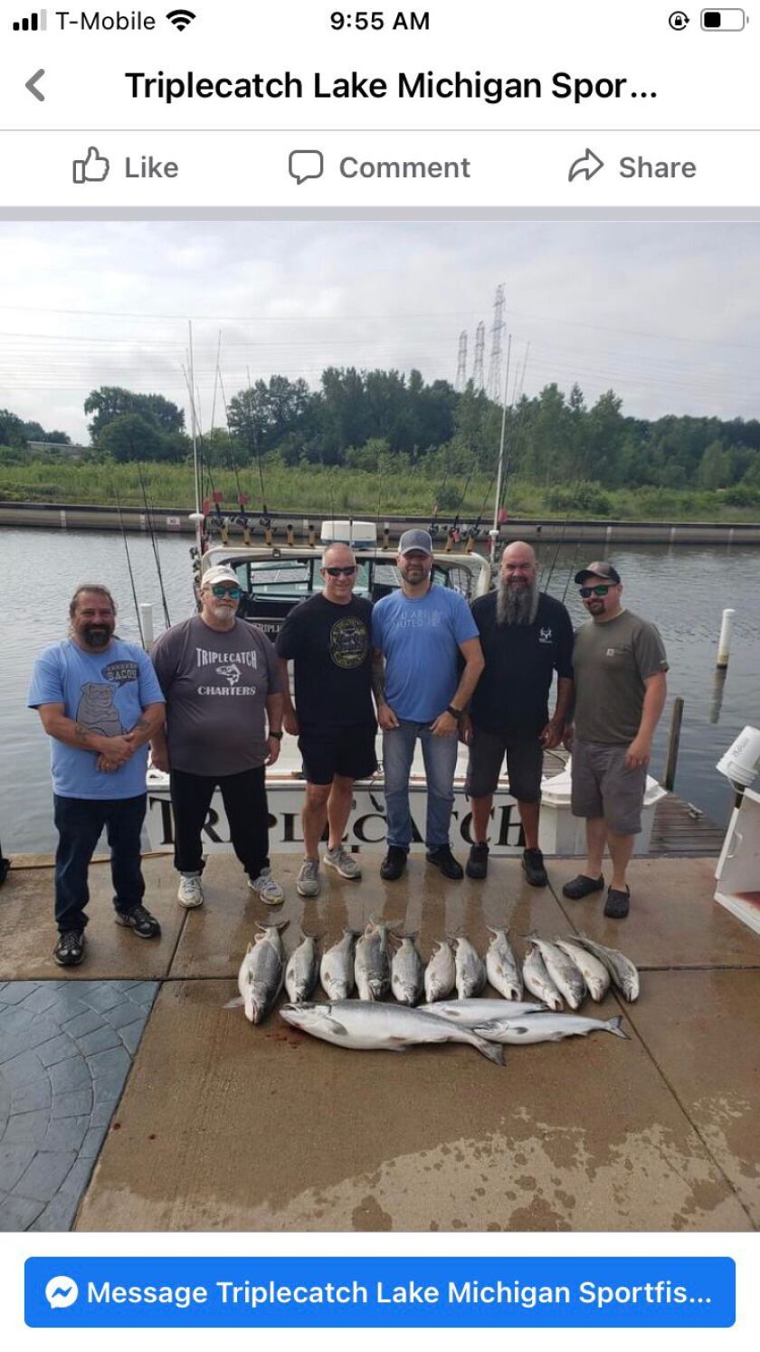 A mixed bag of big salmon and trout on southern Lake Michigan out of Indiana. Provided by Triplecatch Charters