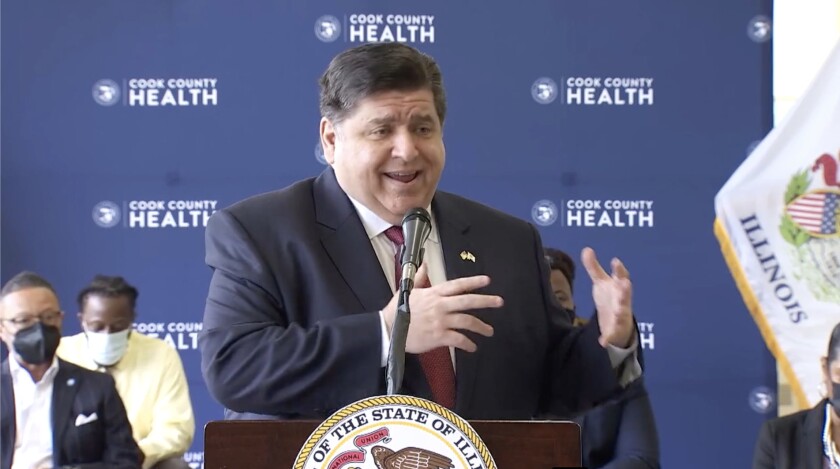 Gov. J.B. Pritzker speaks at Provident Hospital on Monday.