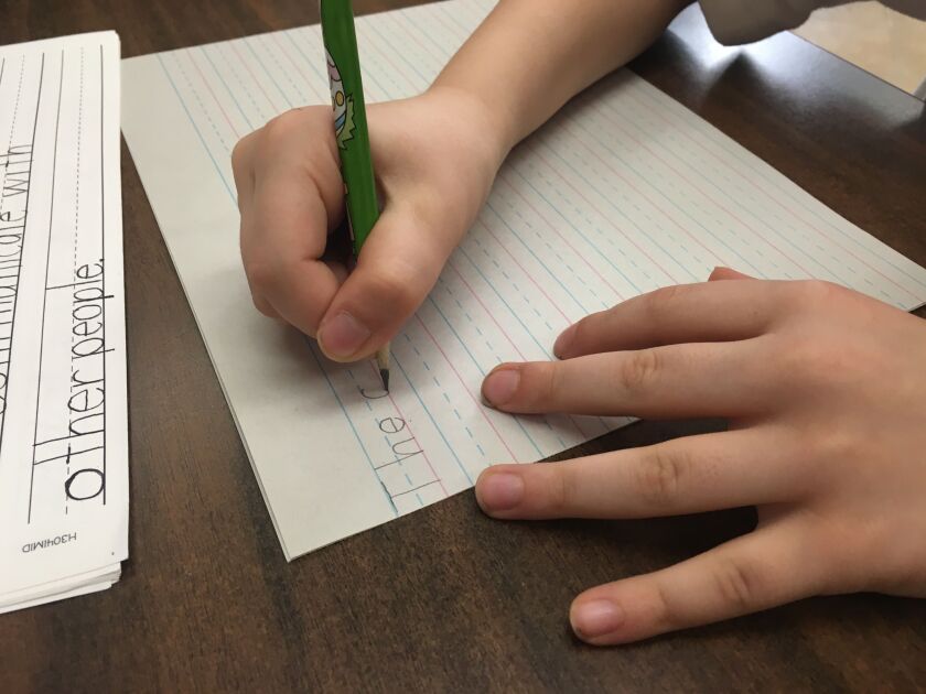 Students entered the contest by submitting a writing sample containing their name; a copied sentence that contains every letter of the alphabet; and a sentence explaining why they think handwriting is important. | Jacob Wittich/Sun-Times