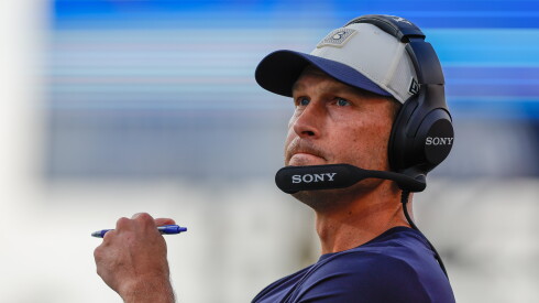 Bears head coach Ben Johnson looks on during a preseason football game against the Tennessee Titans in Nashville on Saturday, Aug. 29, 2026.