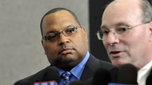 Isaac "Ike" Carothers (left) with his attorney Jeffrey Steinback after Carothers pleaded guilty to federal corruption charges in 2010 in a deal that also saw him resign from the Chicago City Council.
