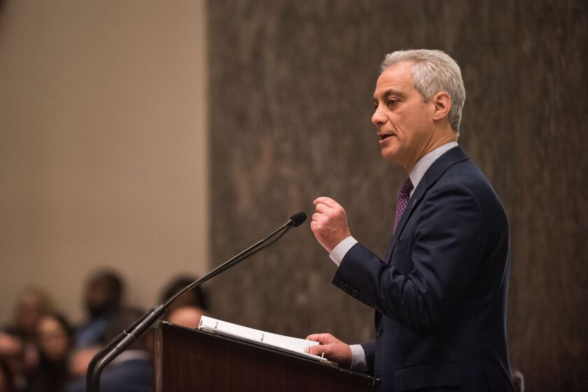 In his annual budget address at City Hall on Wednesday, Mayor Rahm Emanuel said the city had made some tough choices but would reap the benefits of greater fiscal discipline. | Max Herman/For the Sun-Times