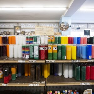 Various candles sit on the shelf at Athenian Candle Company in Greektown. | Tyler LaRiviere/Sun-Times
