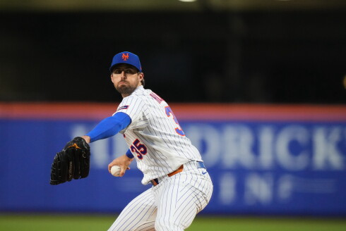New York Mets' Clay Holmes pitches during the second inning of a game against the Minnesota Twins on Wednesday, April 22, 2026, in New York.