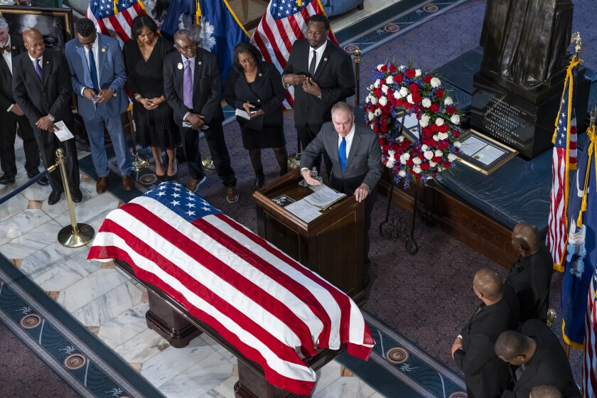 Greenville Mayor Knox White speaks during a private service for the Rev. Jesse Jackson as he lays in honor inside the South Carolina Capitol.