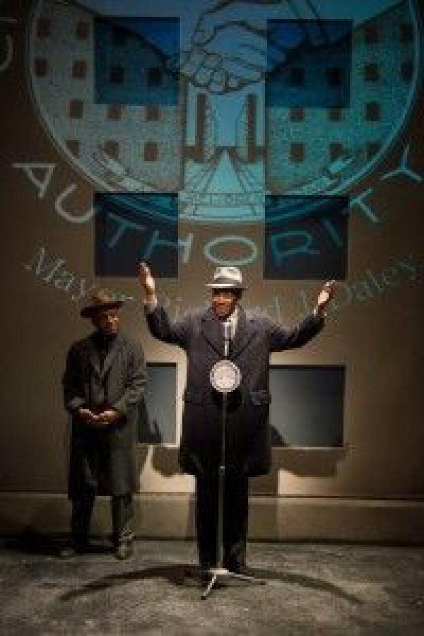 Omar Evans and Kenn E. Head in “The Project(s)” at American Theater Company. (Photo: Michael Brosilow)