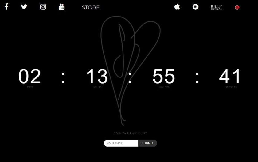 The Smashing Pumpkins’ website features a countdown clock leading up to a Thursday announcement. | smashingpumpkins.com