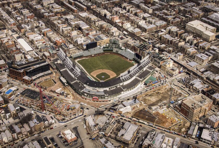 Aerial photos of Wrigley Field with fresh sod taken Saturday, April 1, 2017. | Lee Hogan/For the Sun-Times