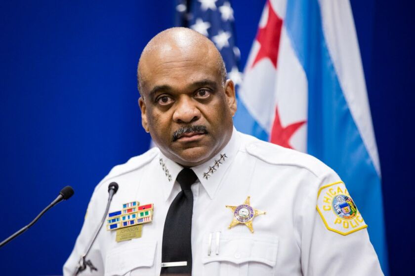 Police Supt. Eddie Johnson wants to suspend Sgt. Joseph Axium for referring to then-President Barack Obama as a “n—–,” but that’s on hold pending an appeals court ruling in the Sam Cirone case. | Santiago Covarrubias / Sun-Times