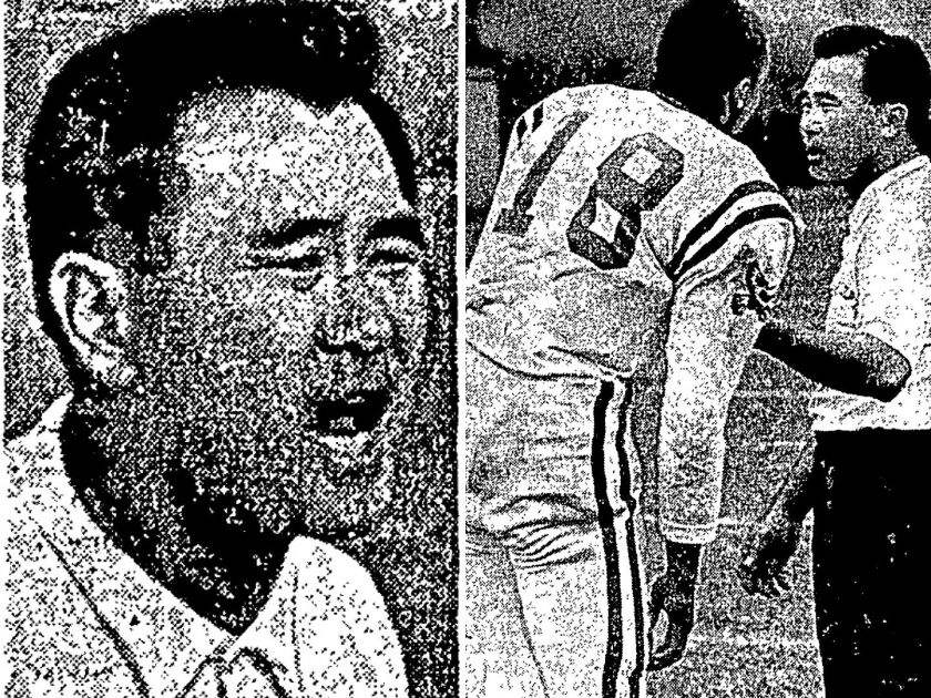 Yosh Yamada coaching his football players at Englewood High School in 1965.