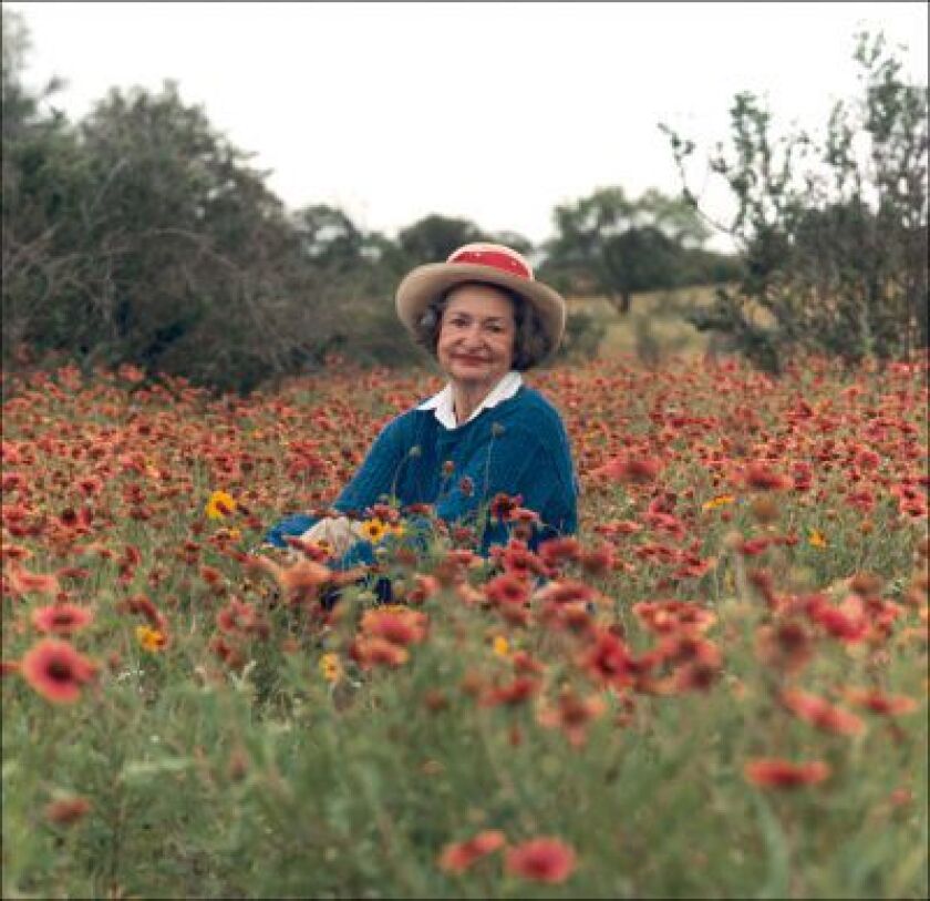 Lady Bird Johnson in Texas Hill Country, May 10, 1990<br>“My heart found its home long ago in the beauty, mystery, order and disorder of the flowering earth. I wanted future generations to be able to savor what I had all my life.” —Lady Bird Johnson, 2002