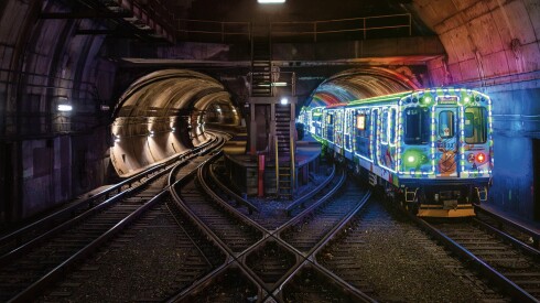 The CTA holiday train stops in a tunnel.