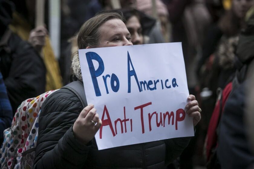 Hundreds gather at Daley Plaza for an anti-Trump rally on Inauguration Day, Jan. 20, 2017. | Ashlee Rezin/Sun-Times