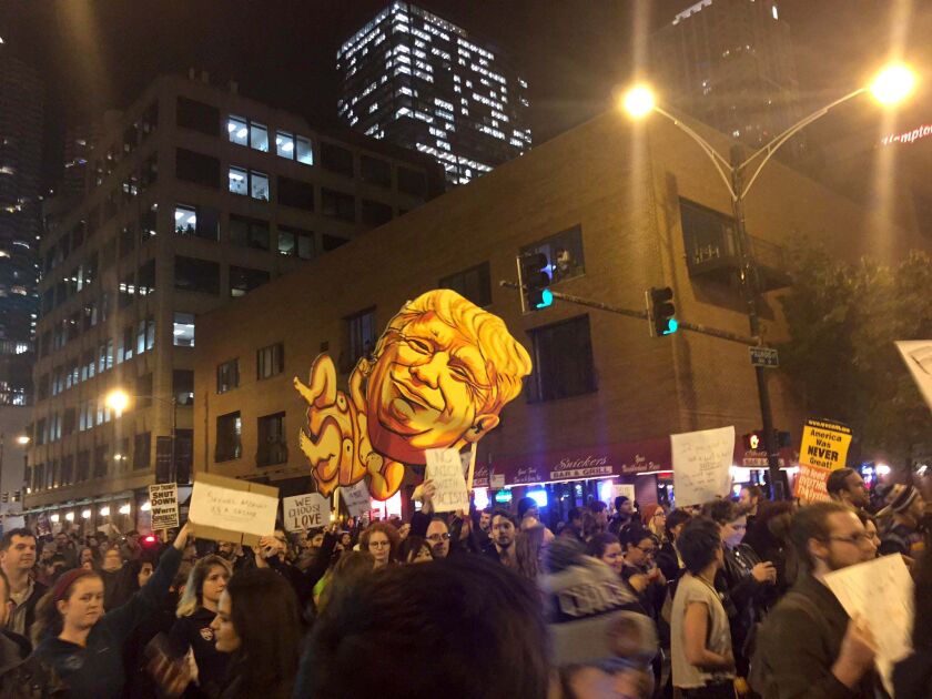 Several thousand people protested Wednesday in downtown Chicago over Donald Trump’s election victory. | Sam Charles/Sun-Times