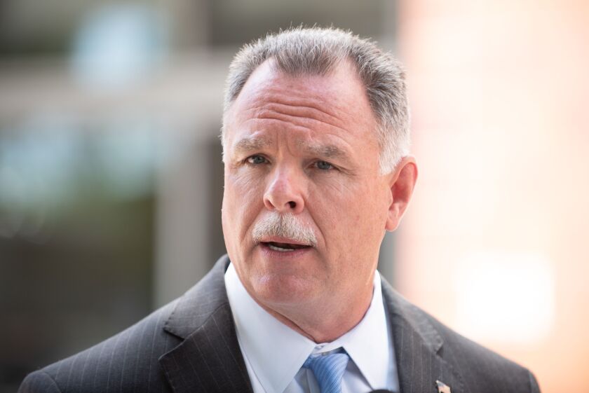 Chicago mayoral candidate Garry McCarthy speaks at a press conference held outside Chicago Police headquarters in July. | Colin Boyle/Sun-Times