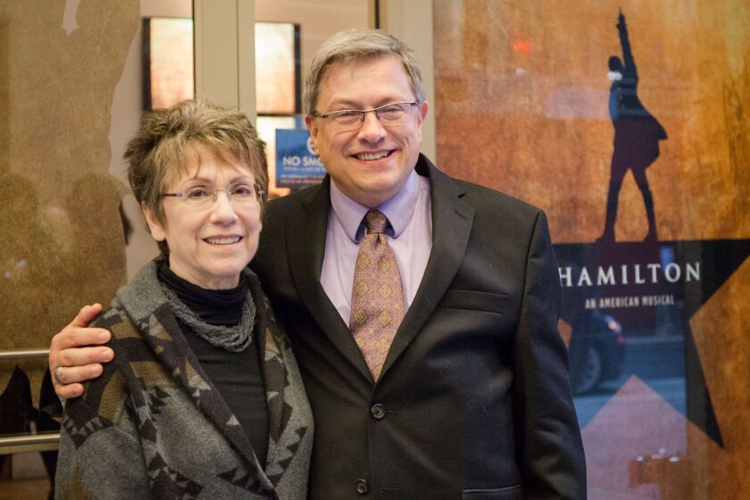 Barbara Gaines and Bob Mason of the Chicago Shakespeare Theater at the opening night of “Hamilton.” | Santiago Covarrubias/Sun-Times