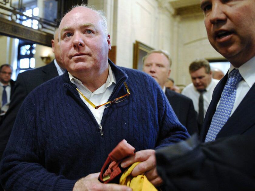 FILE – In this Feb. 24, 2016, file photo, Michael Skakel leaves the state Supreme Court after his hearing in Hartford, Conn. The Connecticut Supreme Court has vacated Kennedy cousin Michael Skakel’s murder conviction and ordered a new trial in connection