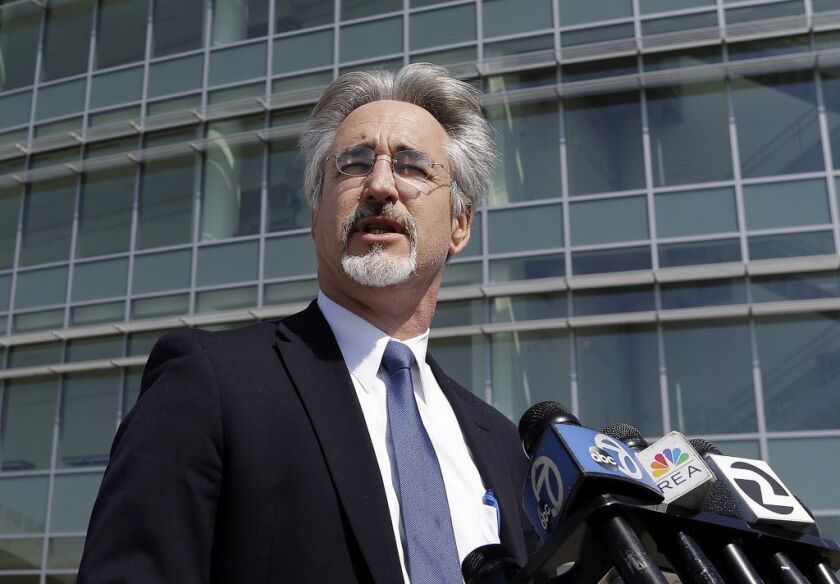 Attorney Kenneth Wine, representing Wyndham Lathem, a former Northwestern University microbiologist suspected in the stabbing death of a 26-year-old Trenton James Cornell-Duranleau, speaks to reporters outside of the East County Hall of Justice in Dublin,