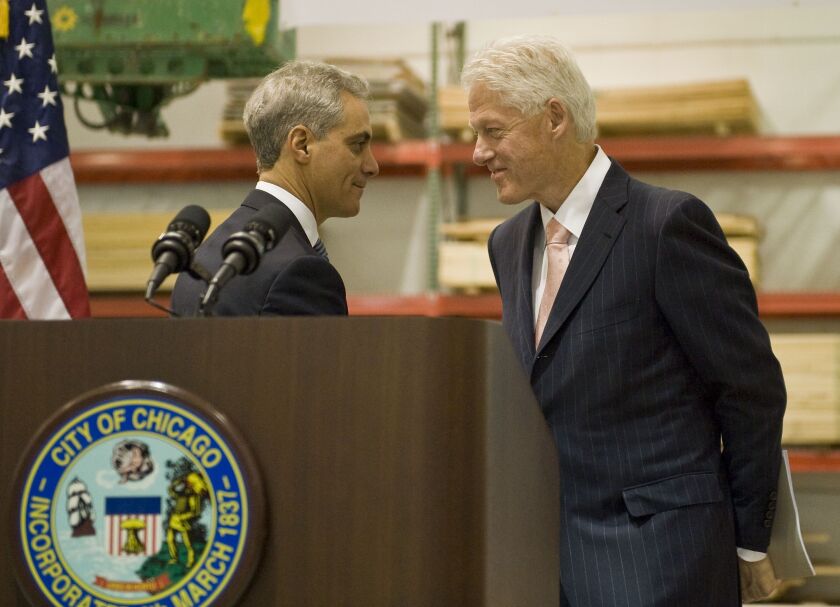 Mayor Rahm Emanuel and former President Bill Clinton are shown at the 2012 announcement of the Infrastructure Trust. | Sun-Times file photo