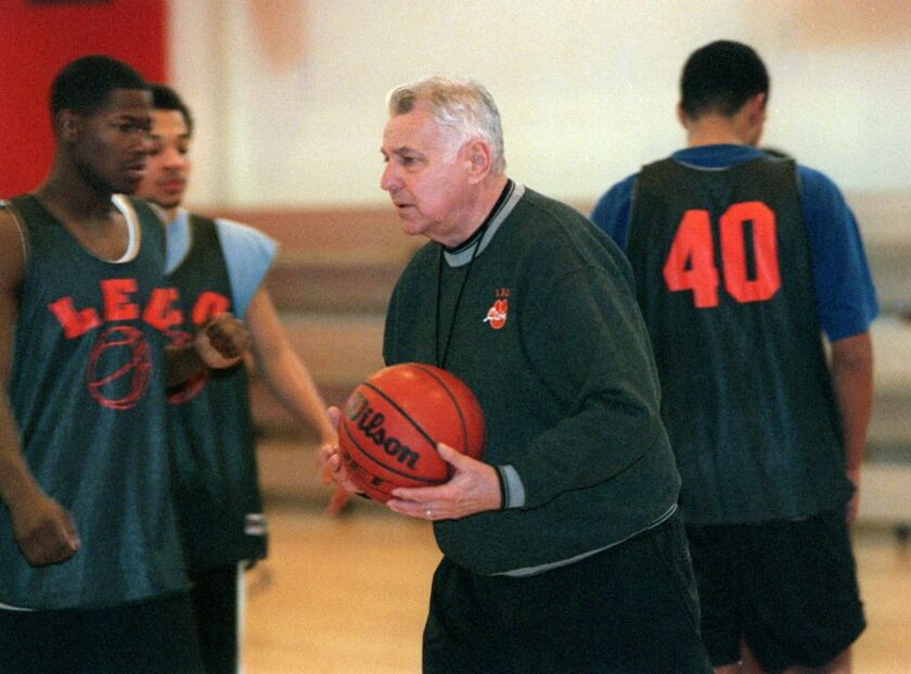 Leo High School coach Jerry Tokars running a basketball practice in 2001. | Sun-Times files