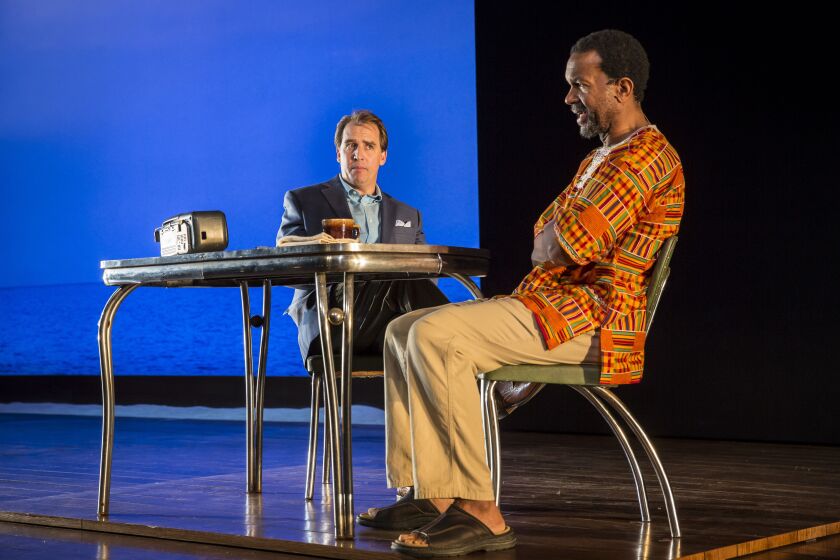 Ryan Kitley (left) and Allen Gilmore in “Objects in the Mirror” at the Goodman Theatre. |Photo by Liz Lauren