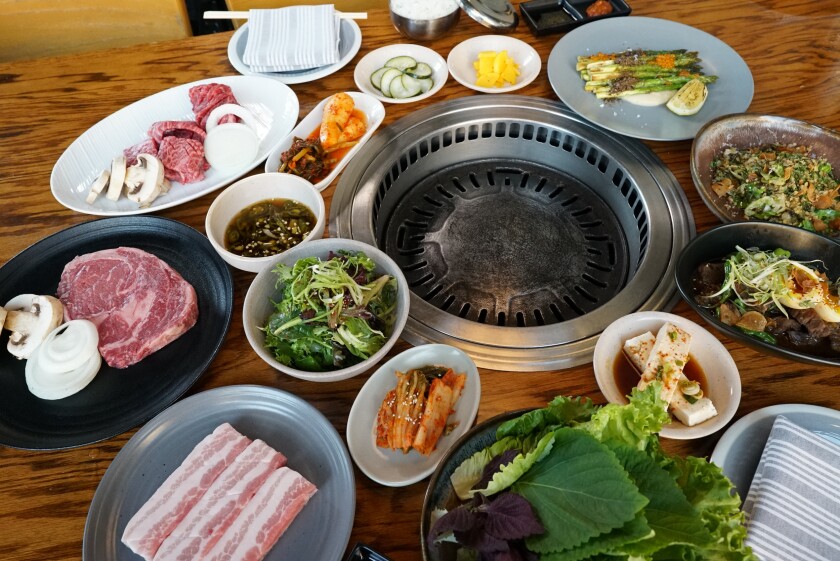 Various vegetable and meat options served at Perilla.