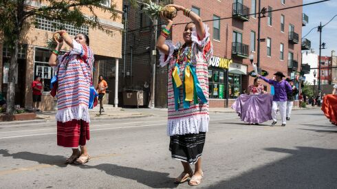 Dancers perform during the 20th annual Mexican Independence Day Parade along West 18th Street in the Pilsen neighborhood, Saturday afternoon, Sept. 10, 2022.
