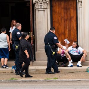 A father of one of the Little Village fire victims takes a break at the funeral services for six of the victims at Our Lady Of Tepeyac church on September 1, 2018. | Max Herman/For the Sun-Times