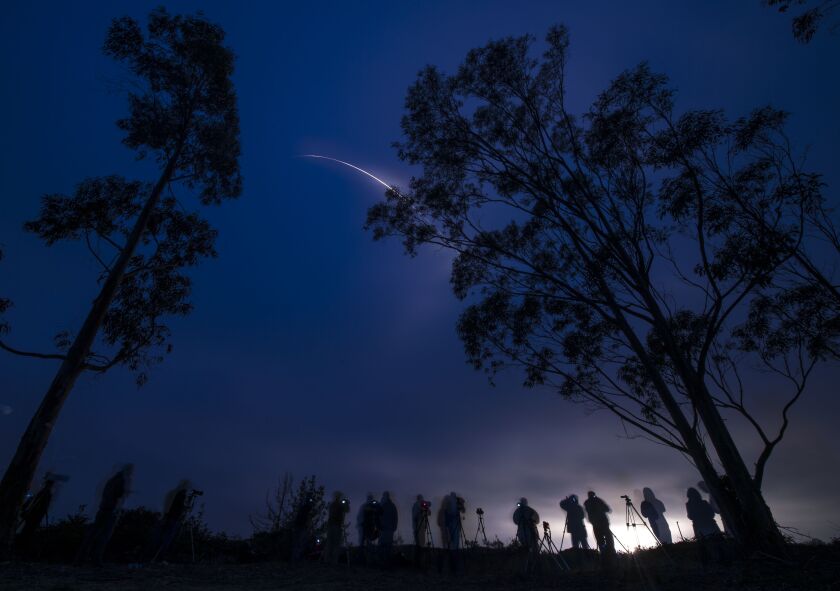 <small><strong>A United Launch Alliance Delta II rocket with the Soil Moisture Active Passive (SMAP) observatory onboard is seen in this long exposure photograph as it launches from Space Launch Complex 2, Saturday, Jan. 31, 2015, Vandenberg Air Force Bas