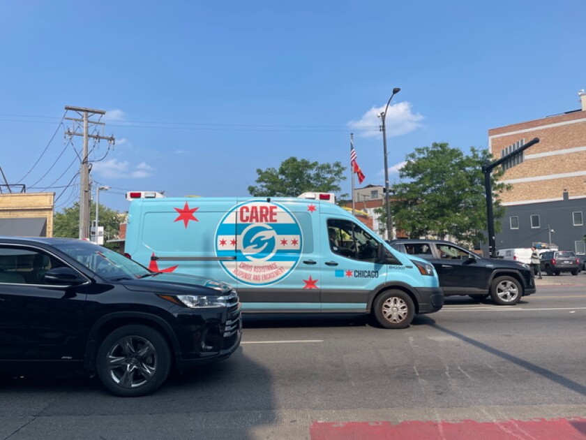 One of the marked vans that the city of Chicago's CARE teams use to respond to 911 calls about mental health crises.