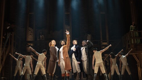 (l-r) Nathan Haydel, Tyler Fauntleroy, Jared Howelton, Elvie Ellis, and Company - HAMILTON National Tour - (c) Joan Marcus 2024.jpg