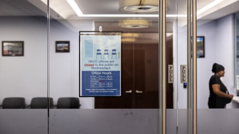 Outside the doors into the offices of the Housing Authority of Cook County, at 10 S. La Salle St.