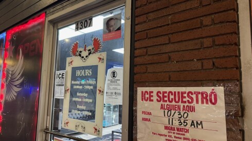 Signs reading, "ICE secuestró alguien aquí," or "ICE kidnapped someone here," have appeared throughout Chicago at sites where people were arrested by U.S. Immigration and Customs Enforcement.