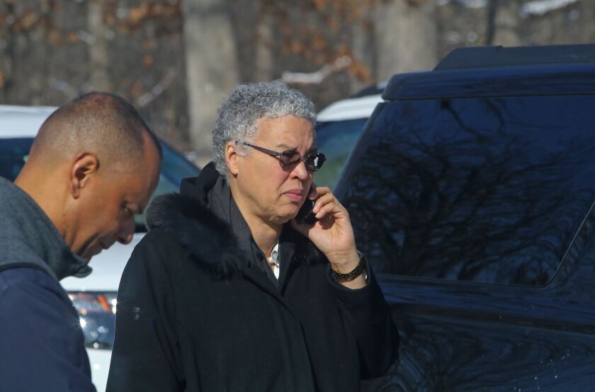 Cook County Board president Toni Preckwinkle arriving in Palatine for a meeting of the Cook County Forest Preserve District board. | Tim Boyle/For the Sun-Times
