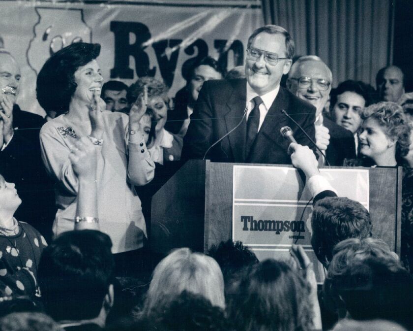James Thompson claims victory on Election night in 1986.