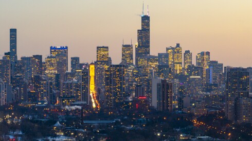 The Chicago skyline seen from the air, Tuesday, Jan. 27, 2026.