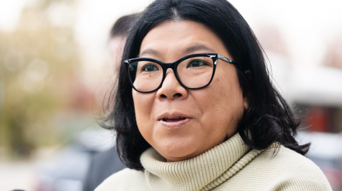 Ald. Nicole Lee (11th) speaks during a news conference at Dawson Technical Institute of Kennedy King College in Grand Boulevard, Thursday, Oct. 31, 2024.