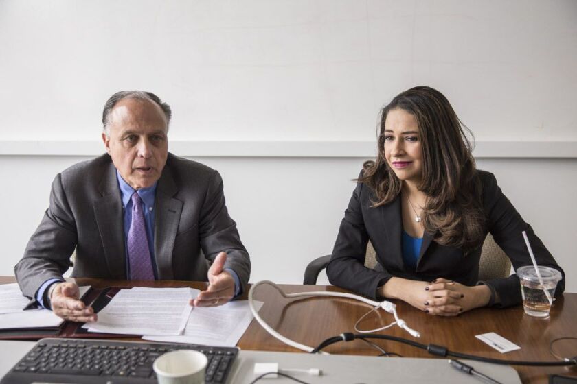 Republican Attorney General Primary Candidates Gary Grasso, left, and Erika Harold met with the Sun-Times Editorial Board Tuesday, Jan. 16, 2018. | Rich Hein/Sun-Times