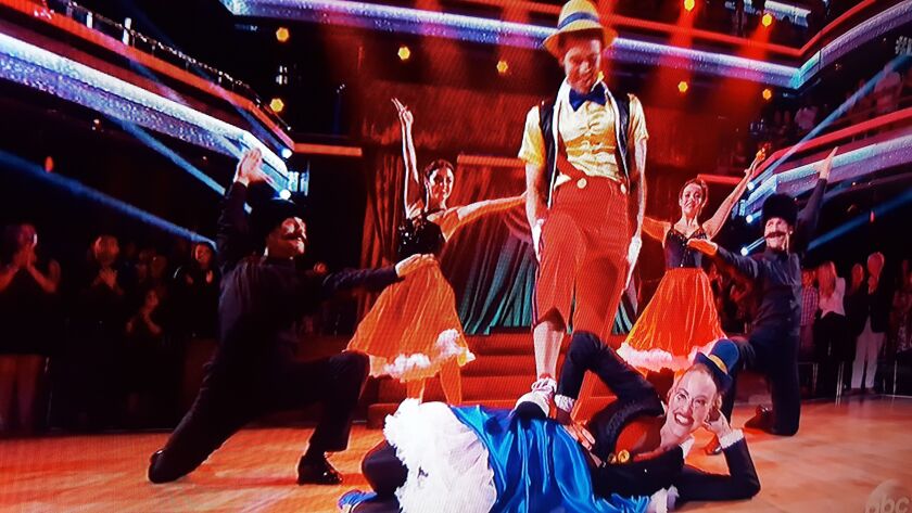 Nick Viall and his partner Peta Murgatroyd dance a jazz routine to a “Pinocchio”-inspired routine on “Dancing with the Stars. ” | ABC