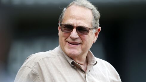 White Sox chairman Jerry Reinsdorf taking in batting practice.