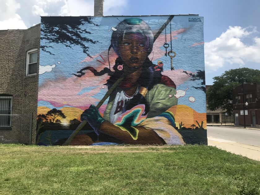 One part of the mural “New Frontiers, Same Old Nine” Max Sansing completed in 2019.