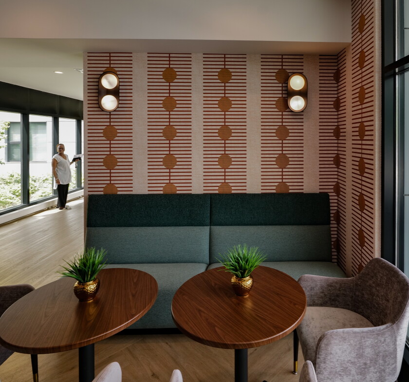 There are lively and nicely appointed lounge areas in the building.