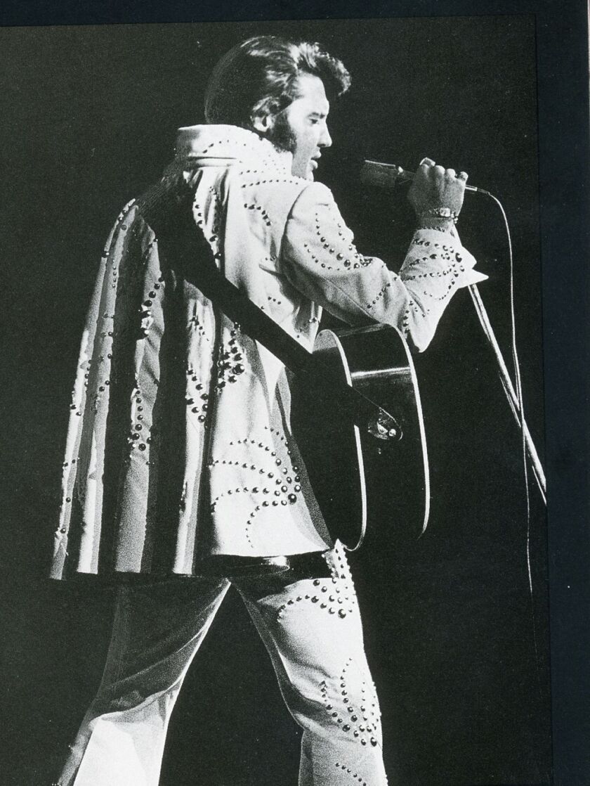 Elvis Presley in 1976, from “The Stadium,” a history of the Chicago Stadium by Don Hayner and Tom McNamee. | Sun-Times photo by Jack Lenahan
